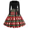 Women's Casual Christmas Print Square Neck Vintage Dress for Holiday Party and Everyday Wear