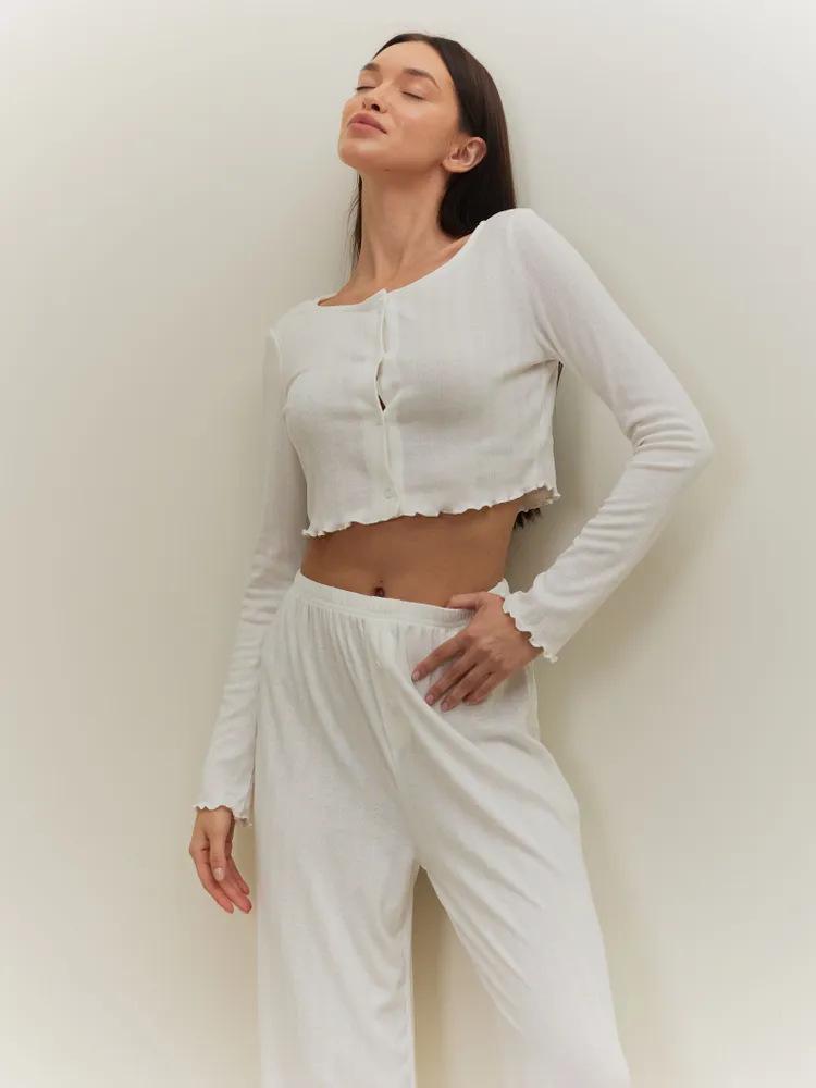 2025 European & American Autumn/Winter Knitted Cotton-Blend Long Sleeve Pant Set for Women