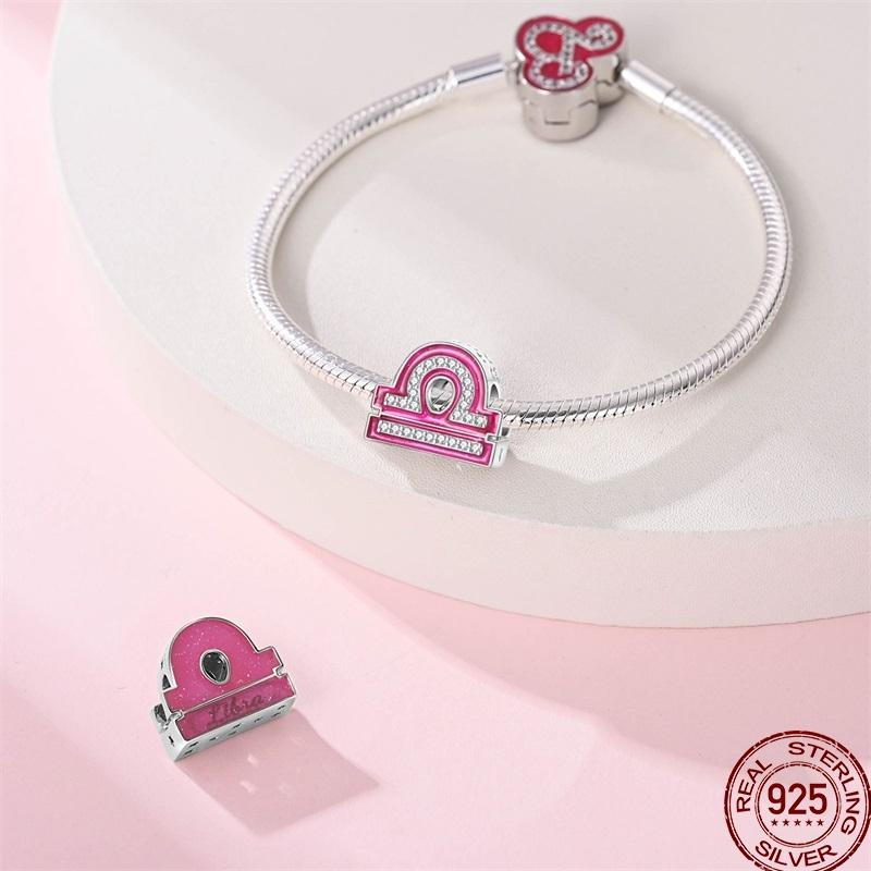 Neue Kupfer 12 Tierkreis Glücksperlen Glänzende Prinzessinnenrosa Perlen Geeignete Passform Pan Original Armband DIY Geschenk