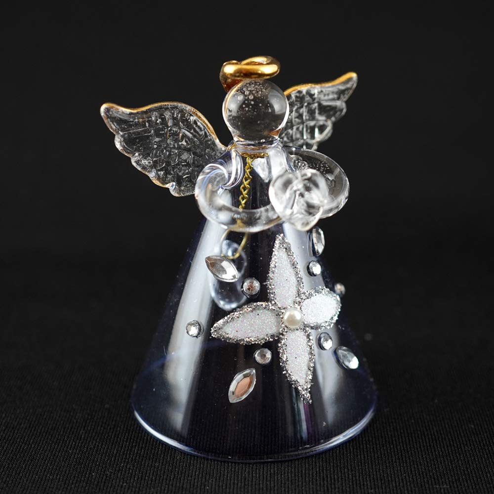 Fourcart Cute Handmade Glass Crafts [Crystal Angel Bell] Blue x 6-Piece Set