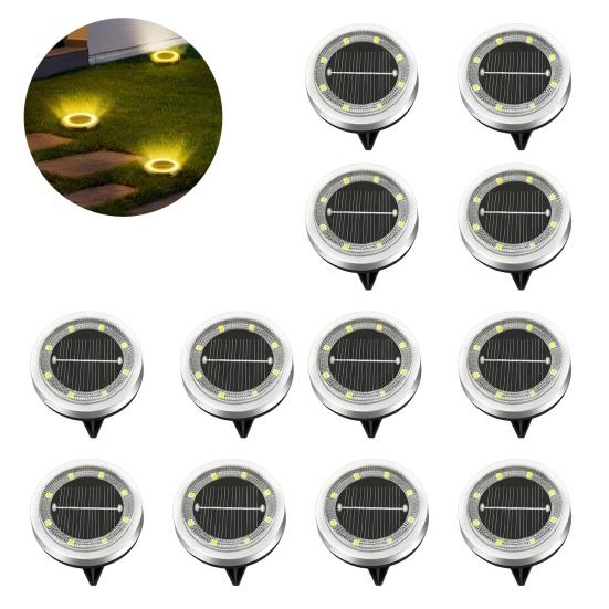 Solar Ground Lights, Glass In-Ground Landscape Lighting, Auto On/Off Waterproof LED Lawn Lamp for Garden Patio Walkway