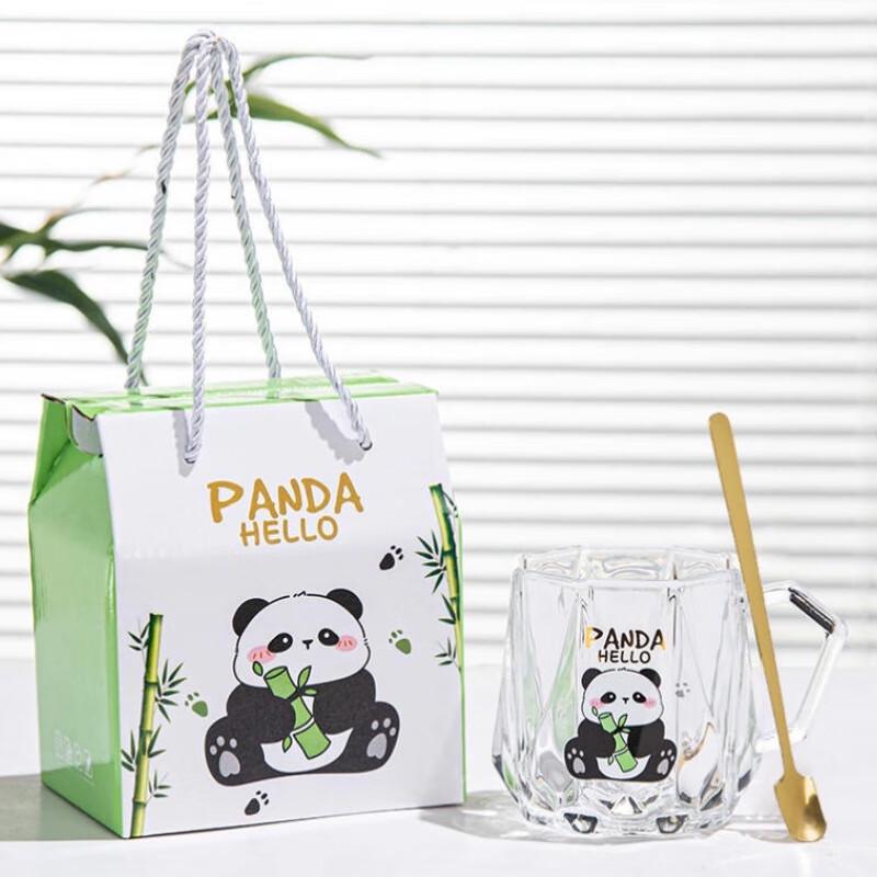 Panda Glass Tea Water Cup with Spoon and Gift Box