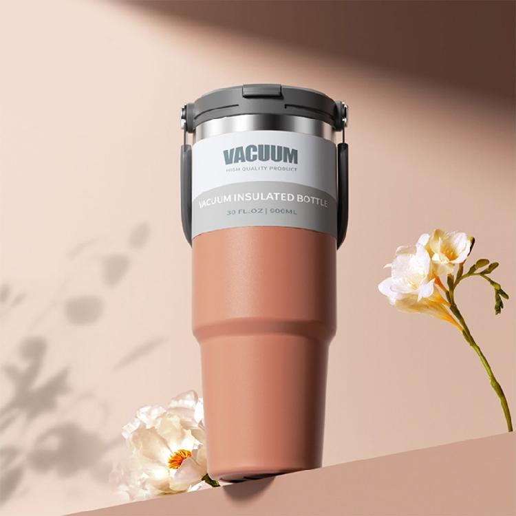 Tazza d'Acqua da 900ML con Tappo a Cannuccia, Tazza da Caffè Termica Sottovuoto in Acciaio Inossidabile per Bevande Fredde e Calde, Bicchieri Isolanti