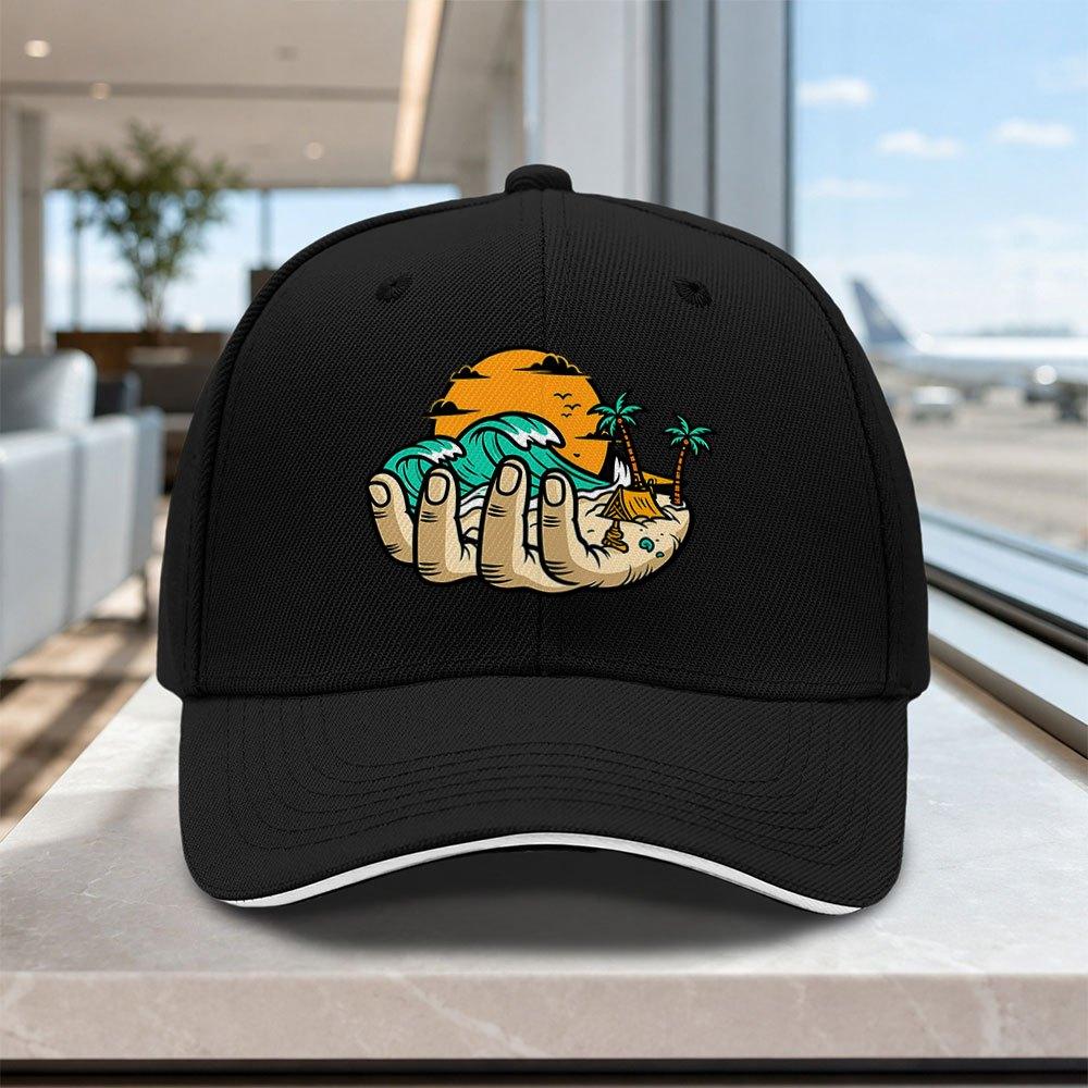 Beach Wave Handpainted Adjustable Sandwich Cap Lightweight Unisex Printed Hat For Outdoor Weddings Parties