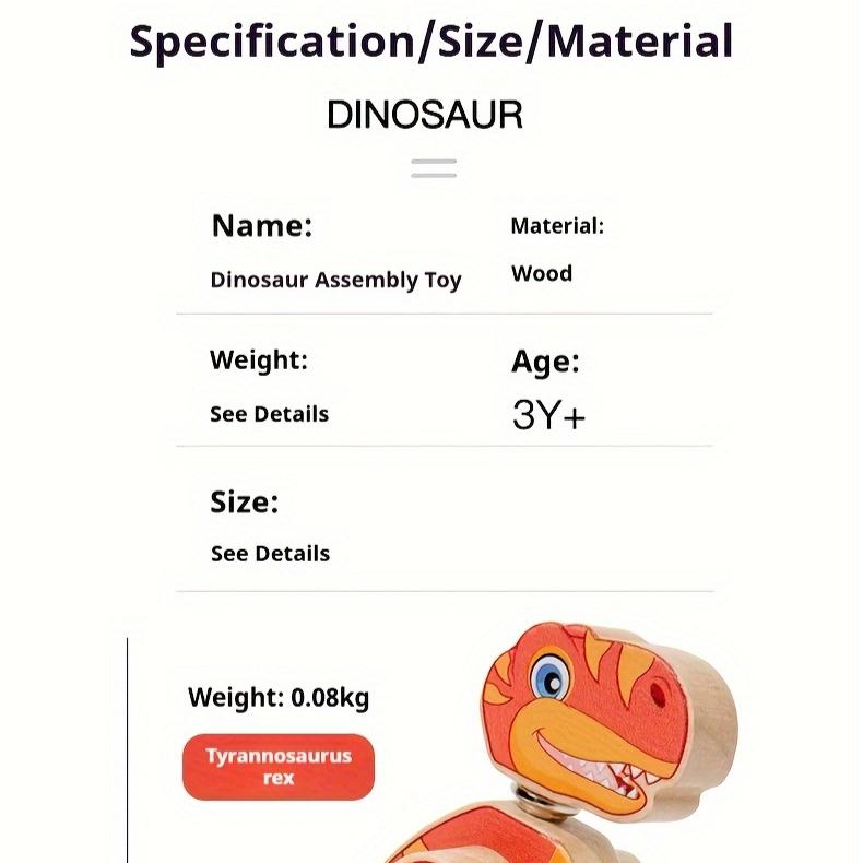 Fun and Interactive Wooden Dinosaur Building Blocks Toy,Detachable DIY Building Blocks for Ages 6/12, Multiplayer Play, Hand-Eye Coordination Skills