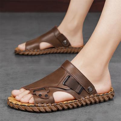 Mode Herren Sandalen Echtes Leder Sommer Strand Badeschuhe Männlich Rutschfest Weich Bequem Outdoor Schuhe Hohe Qualität Herren Sandalen