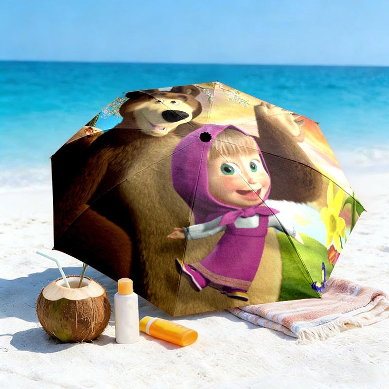 Cartoon Russian Animation Fairy Tale Masha and the Bear Cartoon Umbrella, a Must-have for Home and Outdoor Travel, Foldable Wrought Iron Umbrella W3