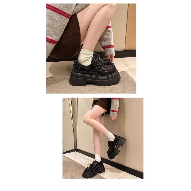 Neue Retro und vielseitige Plateauschuhe mit Schnürung aus Leder für Damen