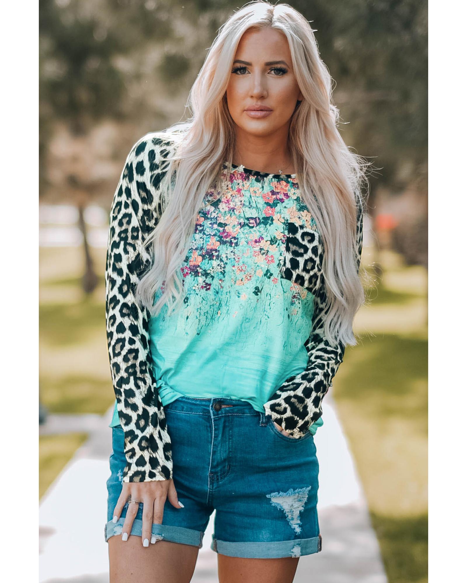 

Azura Exchange Tie-dye Splicing Long Sleeve Top M леопардовый