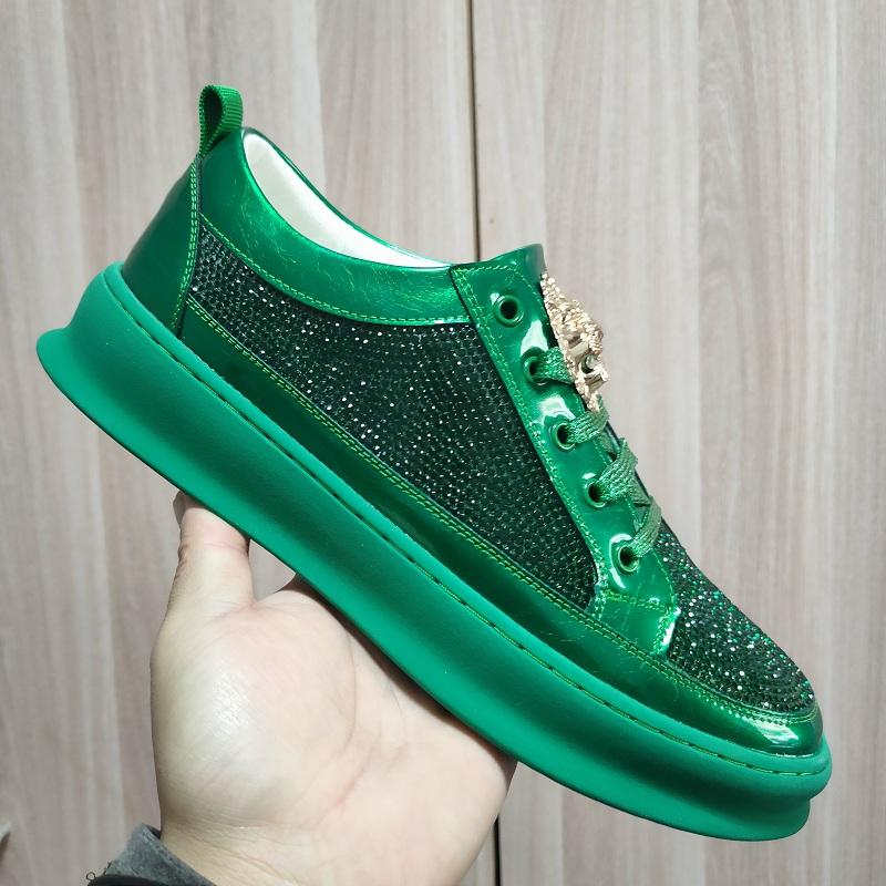 Fashion Men's Gold Rhinestone Casual Shoes White Platform Breathable Full with Sneakers Diamond Skates