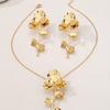 1set 3pcs 2024 New Vintage Golden Floral Earrings Unique Design High-End Quality Statement Dangle Earrings Necklace For Women Party And Daily Wear