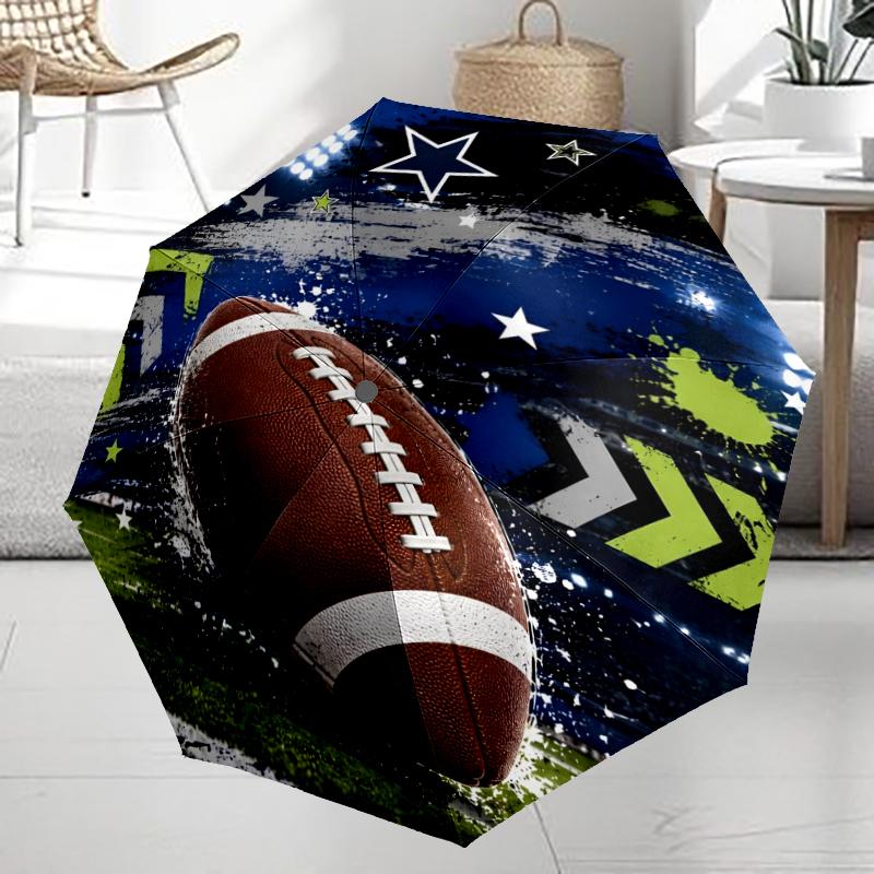 American football Theme Automatic Umbrella, Lightweight & Portable, 8 Rib, Perfect for Outdoor Travel, Birthdays, Christmas, Gifts.