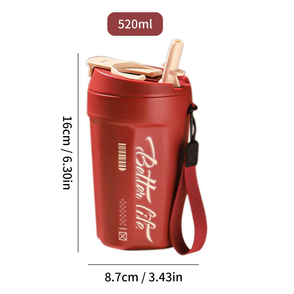520ml Portable Thermos Cup 304 Stainless Steel Coffee Mug Large Capacity Leak-proof Double Wall Insulated Water Bottle Drinkware