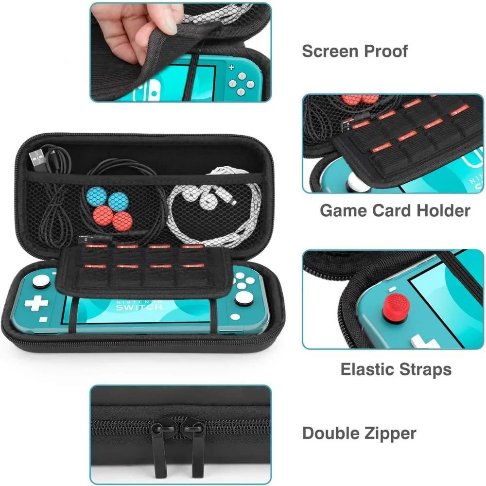 Nintendo Switch Lite Torba do przechowywania Przenośna torba podróżna do przechowywania z obudową ochronną PC i hartowaną folią ekranu 6 nasadek klawiszy