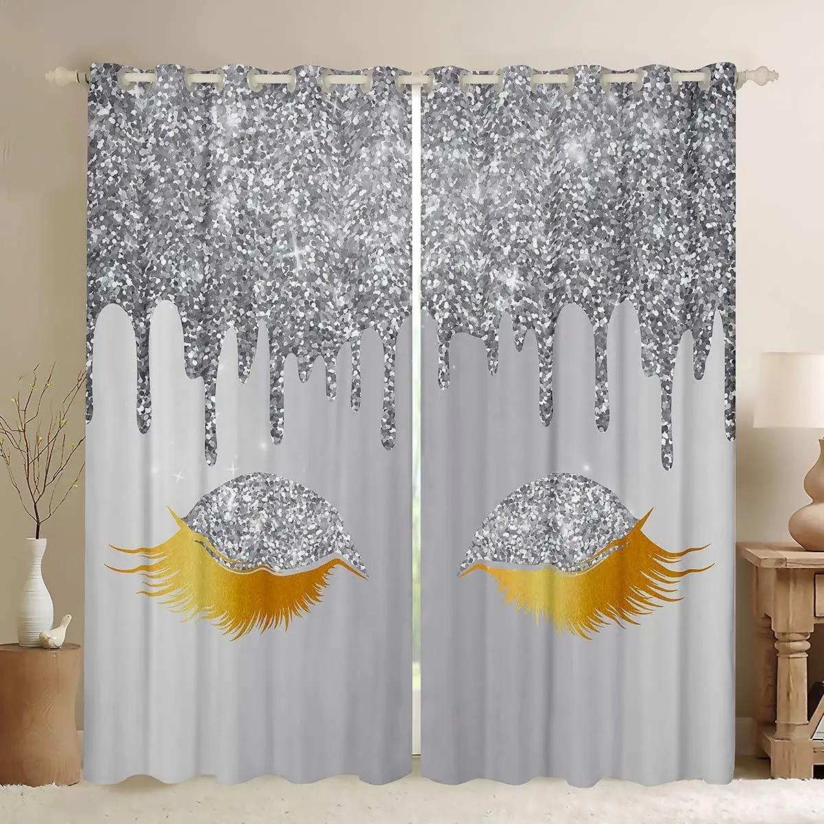 

Attractive Blue Shine Eyes Eyelash Girl Window Panel Drapes Blinds For Living Room Room Kids Bedroom Bathroom Kicthen Door Home Decor W50 X H130(CM)X2&Hook