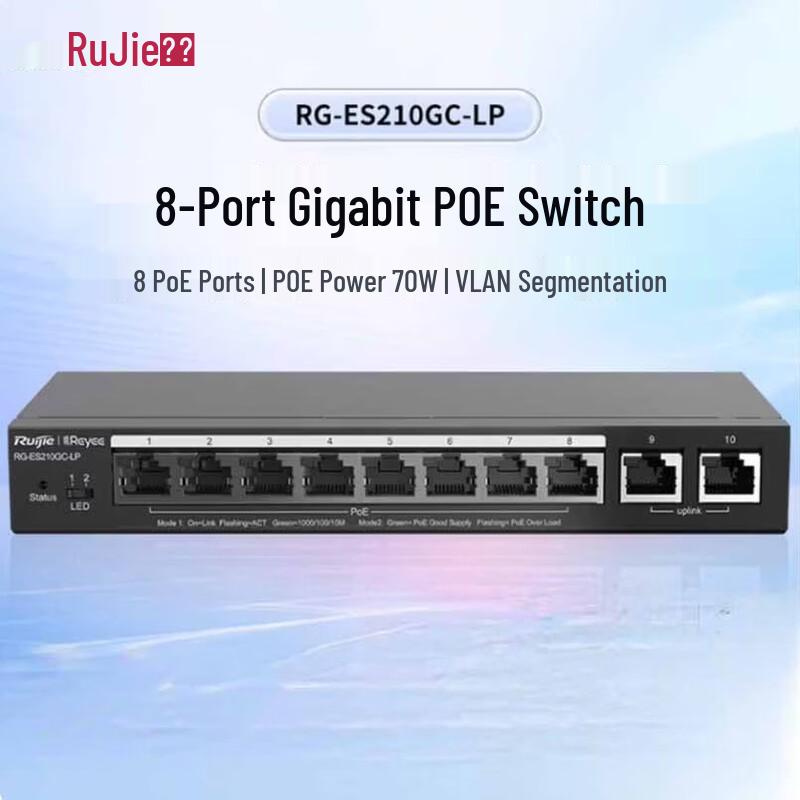 

Ruijie RG-ES210GC-LP 10-Port Gigabit Managed PoE Switch (70W)