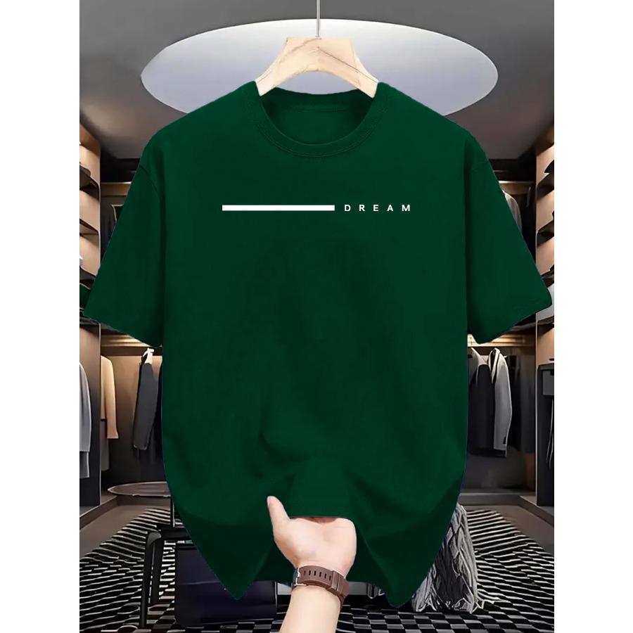 Men's Summer Fashion Casual Loose Plus-Size Dream Letter Print Sports Crew Neck Short Sleeve T-Shirt