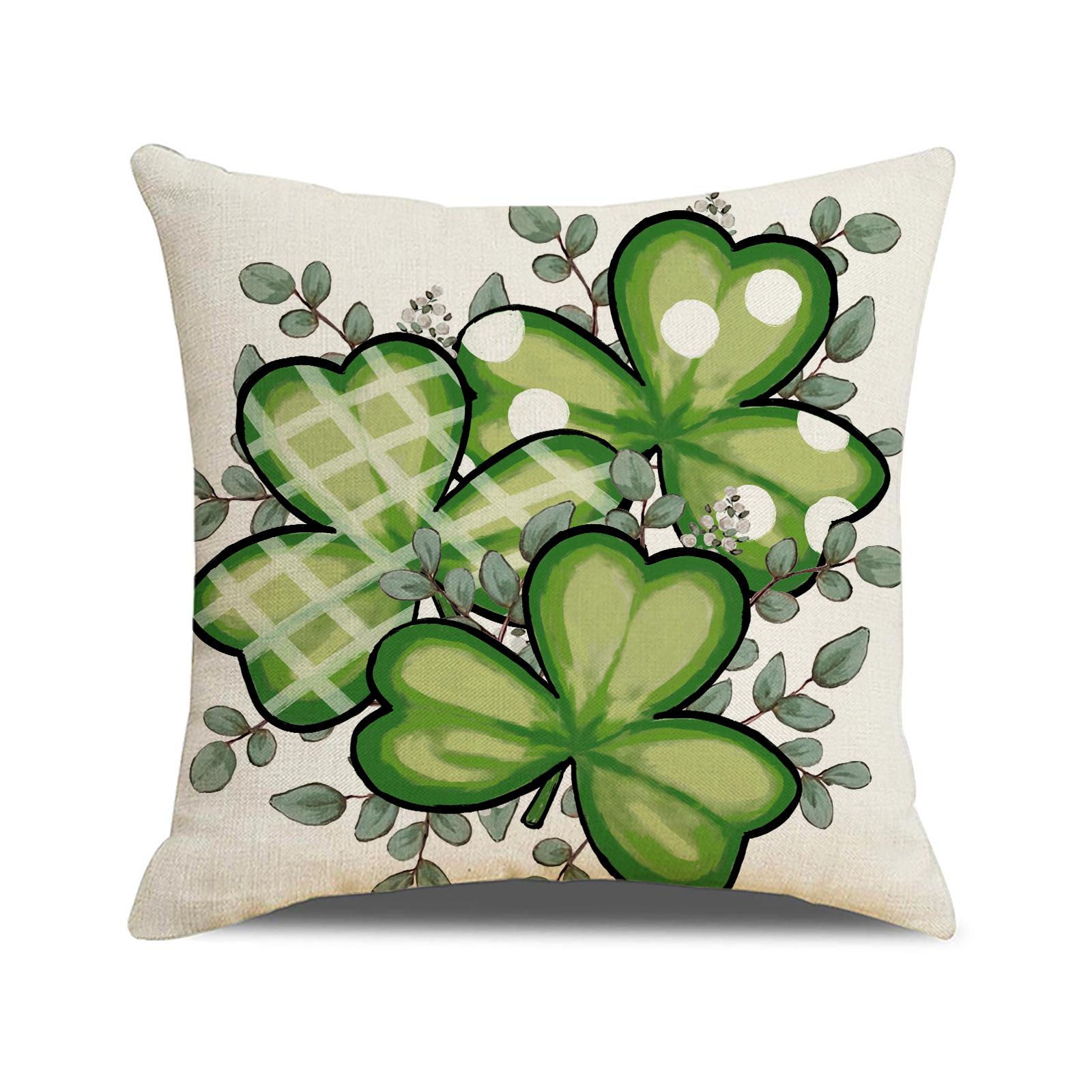 

New St. Patrick s Day Pillow Cover Clover Pattern Printed Sofa Cushion Bedroom Bedside Cushion 45 * 45 (excluding pillow core)