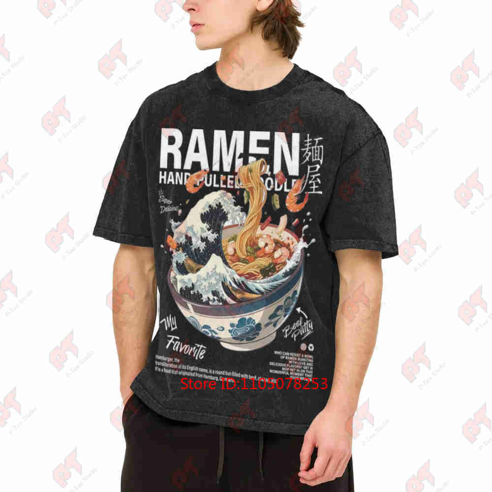 Ramen Style Design Fresh Series Vintage Washed Tee Pure Cotton T-Shirt