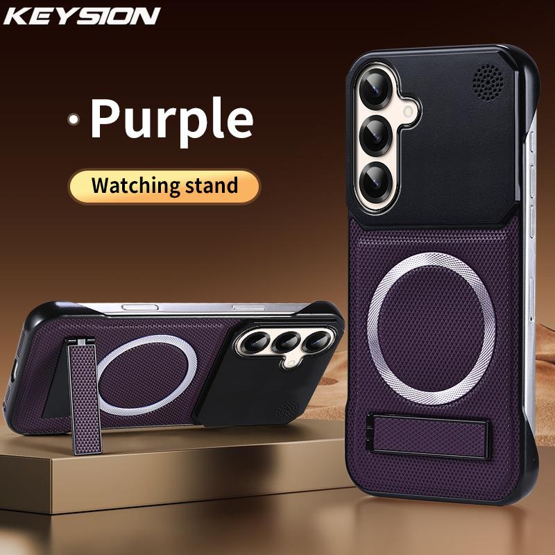 KEYSION Luxury Magnetic PU Leather Aromatherapy Phone Case for Samsung Galaxy S22 S23 Ultra Kickstand Borderless Back Cover