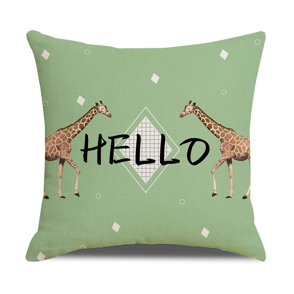 Ins Style Nordic Simple Geometric Abstract Small Fresh Green Plant Elk Linen Print Square Pillowcase