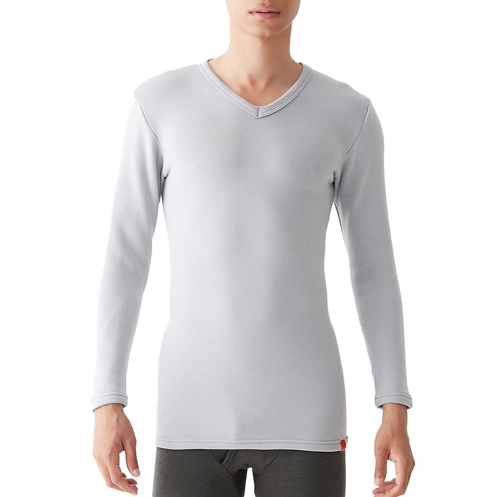 Gunze Hot Magic Extreme Long Inner Light Size M V-Neck Shirt, Men's, Gray, (MH0809N)