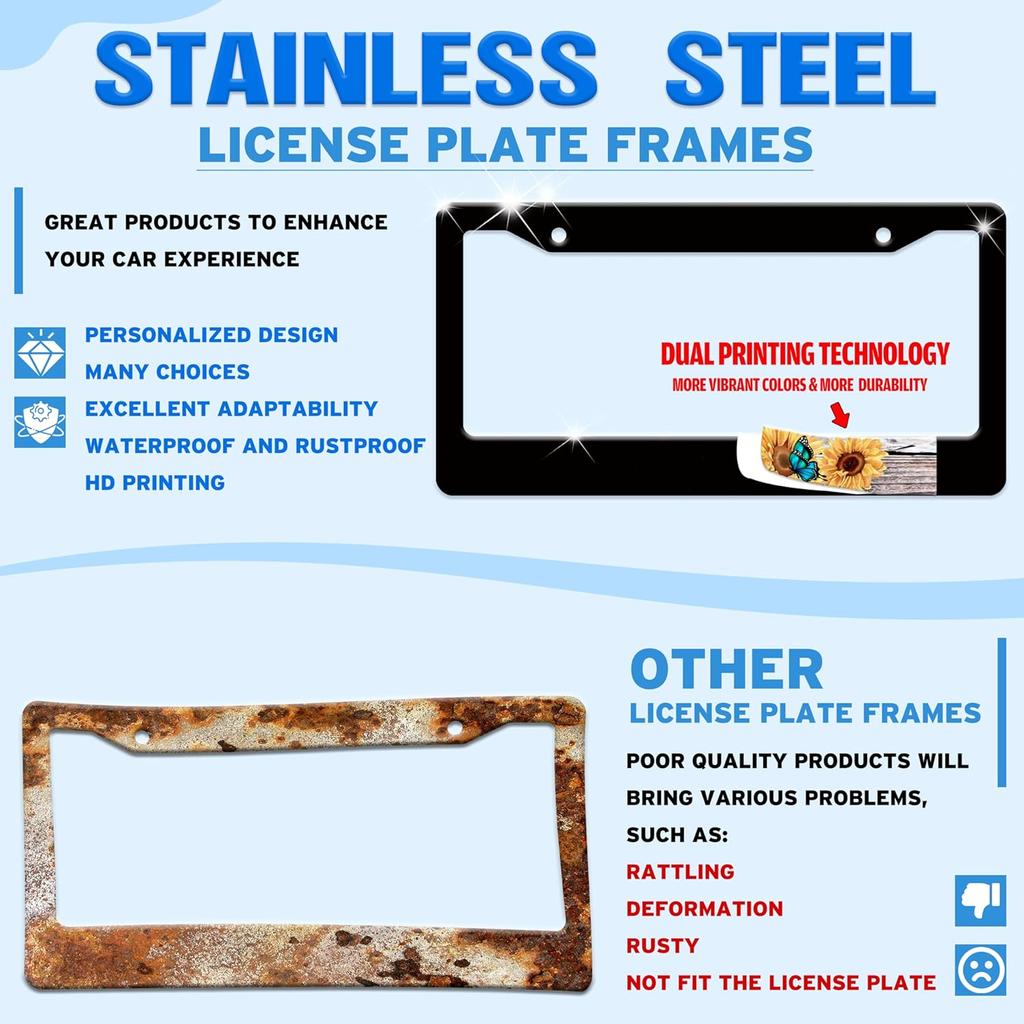 Beautiful Colorful Butterfly License Plate Frame Funny Watercolor License Plate Holder For Front Or Rear Car Tags Stainless Steel Car Decoration With