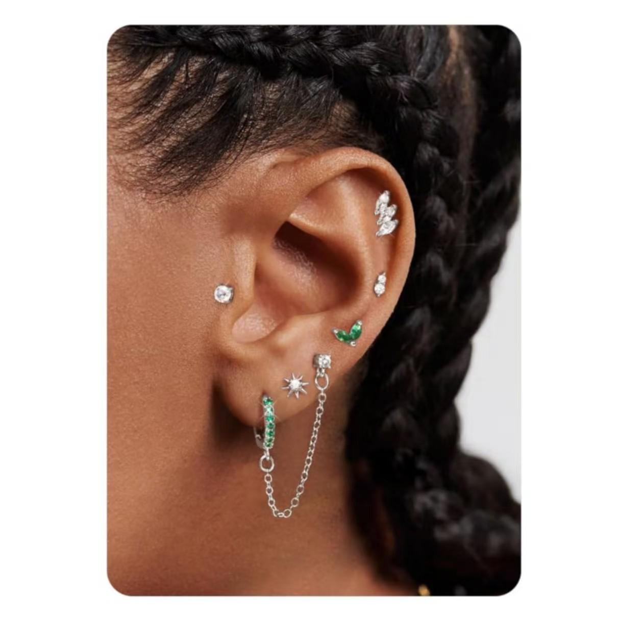 

Elegant Eight-Pointed Star Six-Piece Real Gold Brass Earrings Set for Women