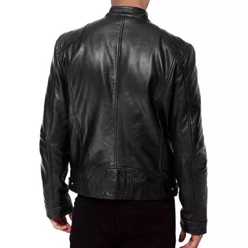 Men Stand Collar Punk Motorcycle Leather Jacket Casual Outerwear For Young Men
