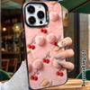 Phone Case: 2D Flat Design Suitable for iPhone 18, 17, 16, 15, 14, 13 Pro, Color Silver Protective Case, Couple Style, Pink Cherry Plush, Christmas an