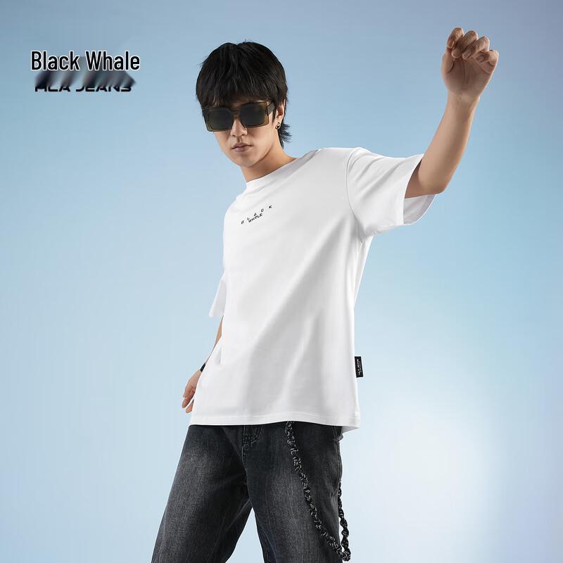 Men s Printed Casual Round Neck T-Shirt by HLA Black Whale L