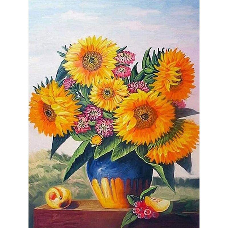 

DIY Алмазная картина 5d Подсолнух Полный круглый дрель Алмазная вышивка Крестом Ручная работа Настенное искусство Домашний декабрь Full Round 20x30CM