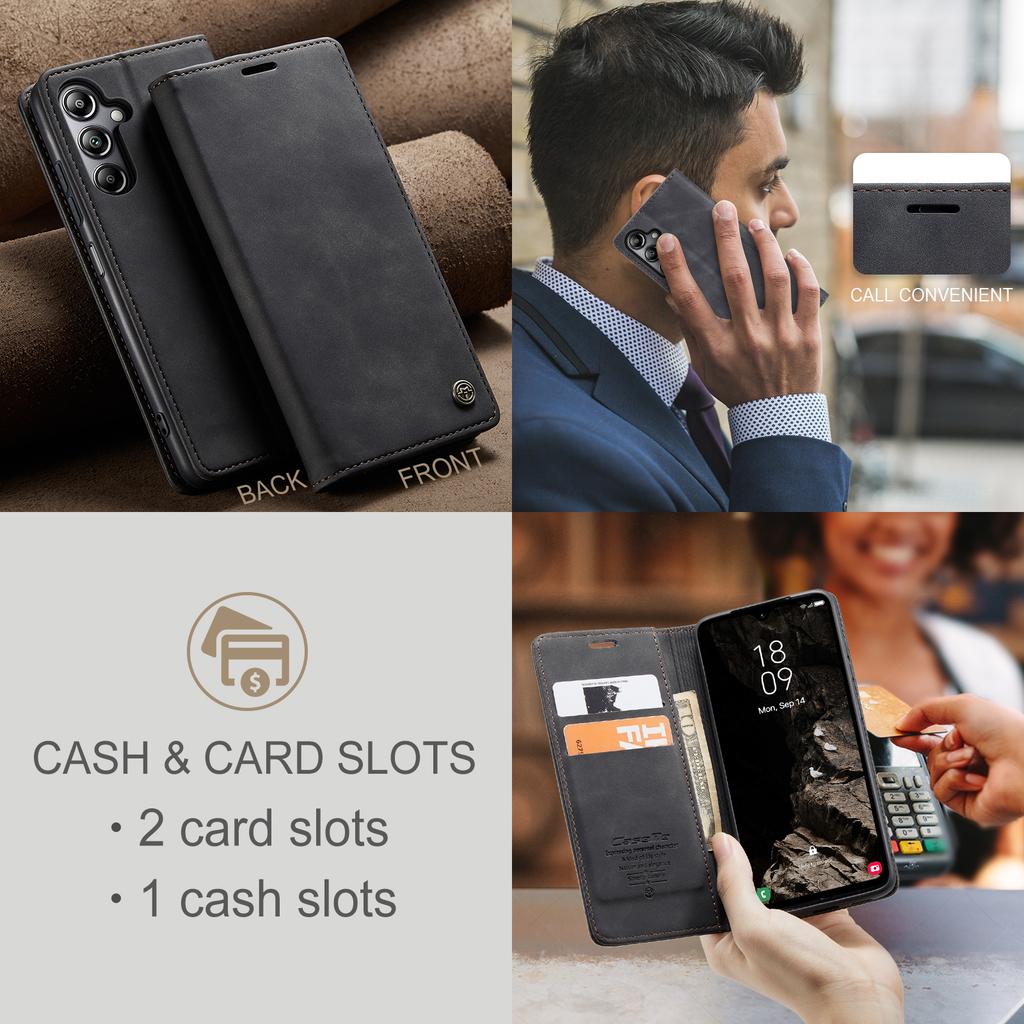 CaseMe is suitable for Samsung A16, a shockproof card slot leather case, A06 retro magnetic frosted flip cover stand phone case