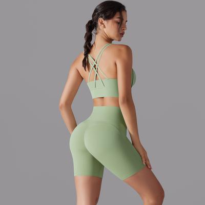 Black Corss Bra Sport Set Women 2 Piece Workout Sets Beauty Back Bra Short Pants Gym Yoga Sportswear