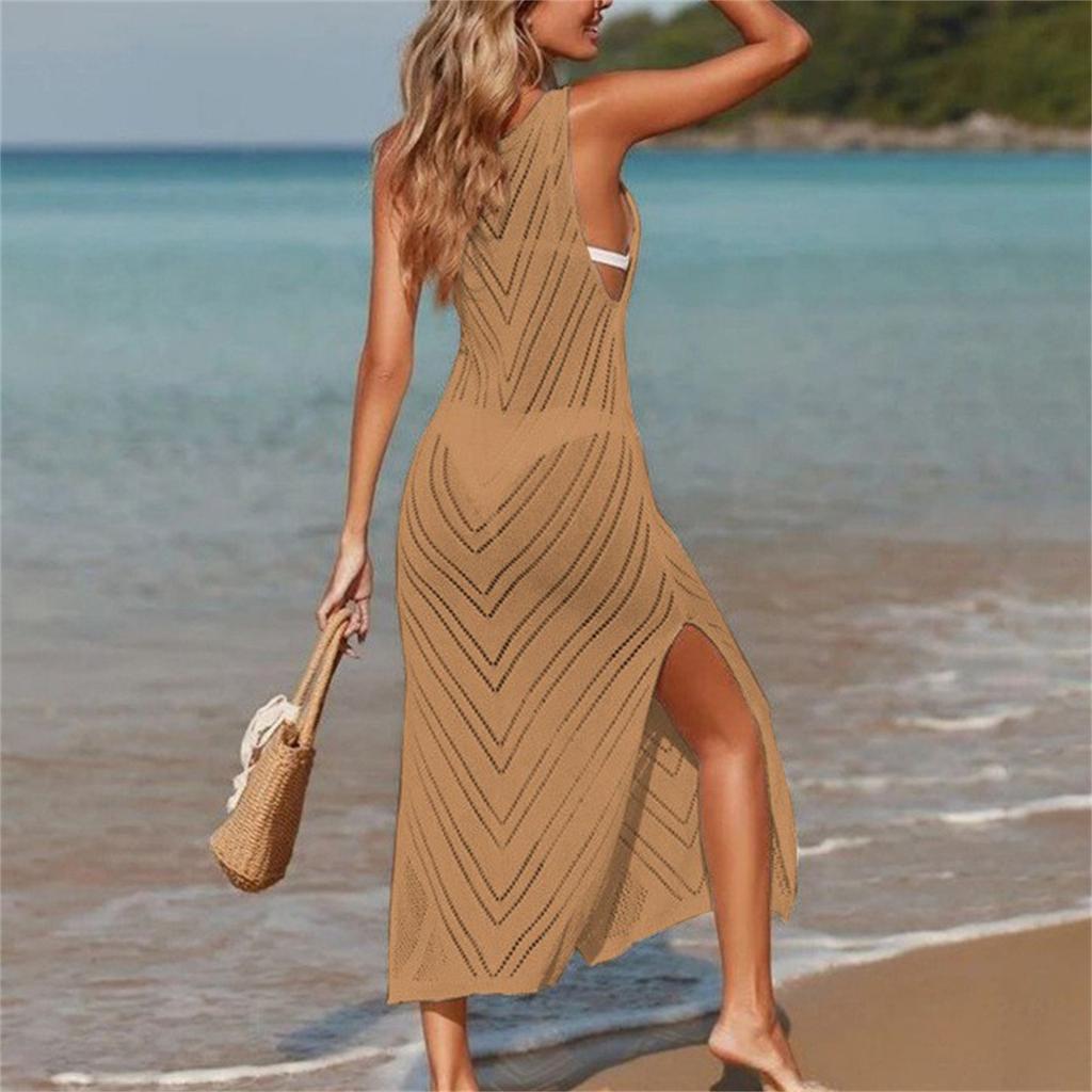 Women's Sexy Hollow Fashion Casual Sleeveless Bikini Tank Dress Sunscreen Beachwear Holiday Wear