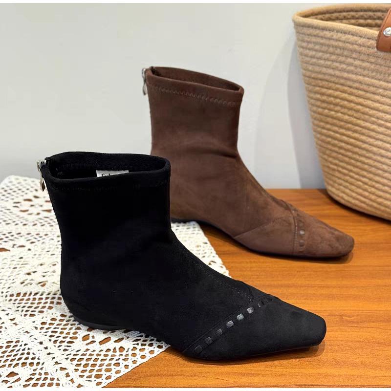 Elastic Socks Boots Women Ankle Boots Fashion Square Toe Short Booties Ladies Elegant Low Heels Largas Booties