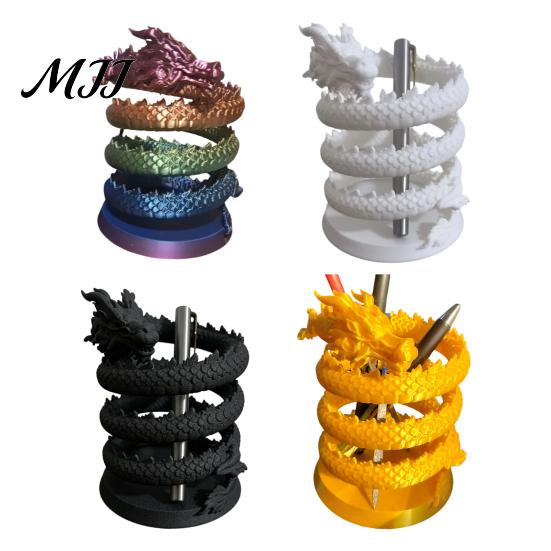 Auspicious Dragon Desktop Ornament Coiled Pen Holder, Chinese Style Pencil Unique 3D Printed Desk Decor Organizer, Stationery Storage Container