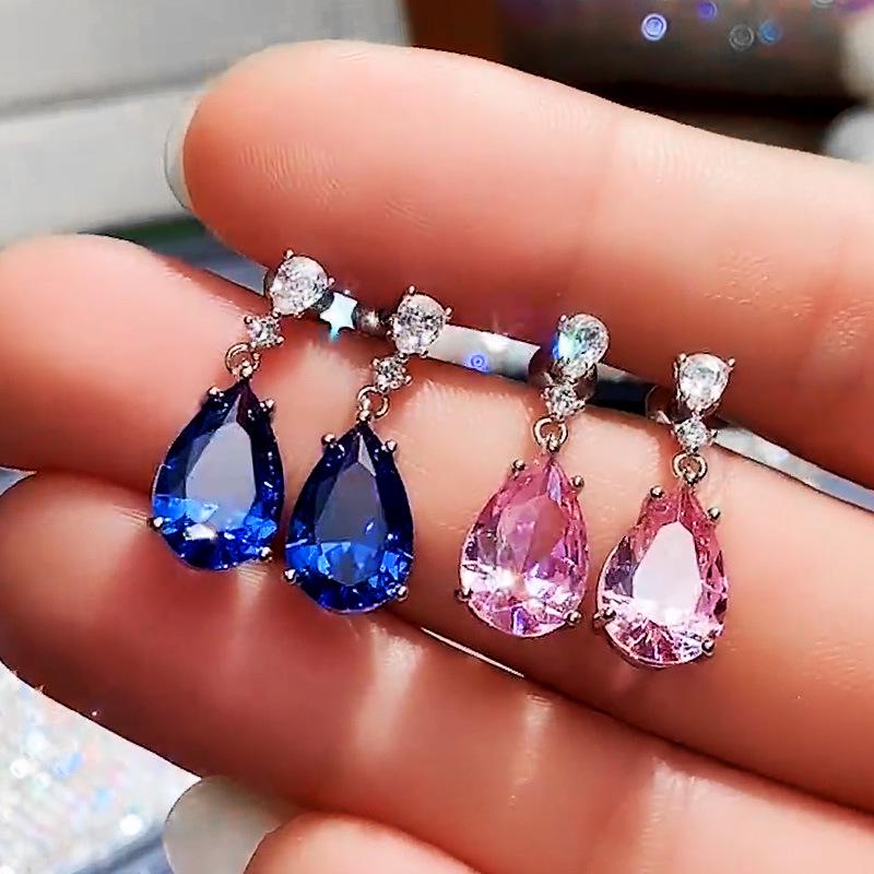 Cao Shi Pear-shaped Pink Diamond Teardrop Earrings for Women