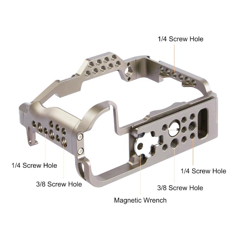 Aluminum Camera Cage Stabilizer for R5/R5C DSLR Cameras Protective Rig 1/4in & 3/8in Threaded Hole Cold Shoe Slot
