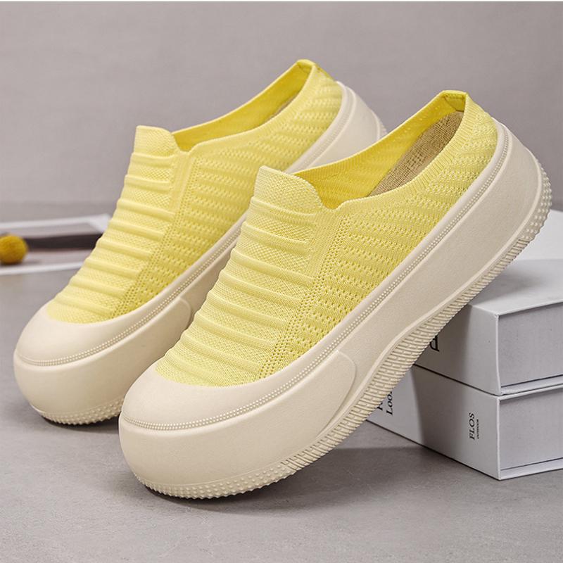 Summer Breathable Thick Soled Shoes with Toe Caps, Solid Color, Shallow Opening, Height Increasing Shoes, Simple Soft Sole, Half Support