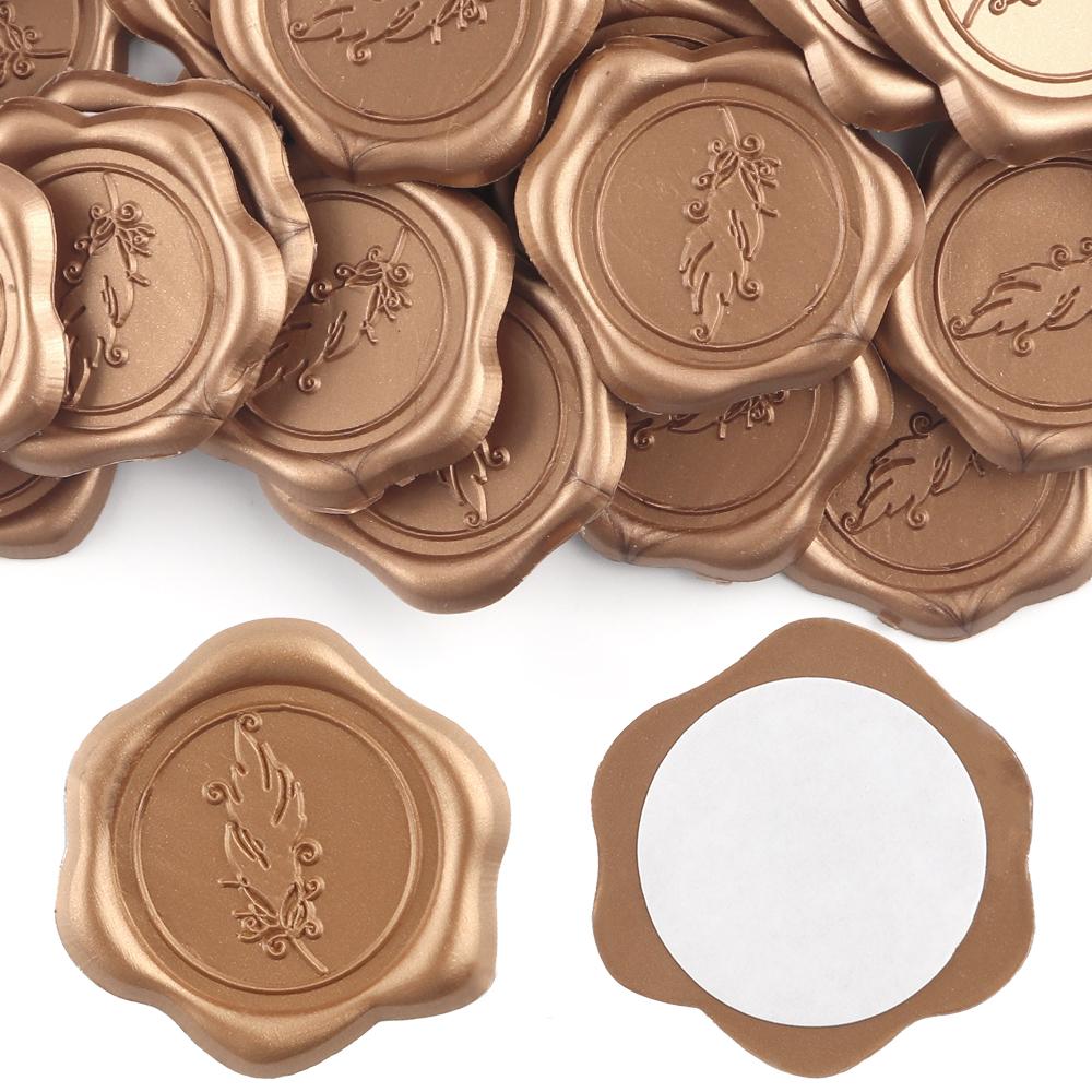 

30pcs Wax Seal Stickers (6 basic style) Feather, Bow, Wreath, Heart Self Adhesive Wedding Invitation Envelope Seal Stickers
