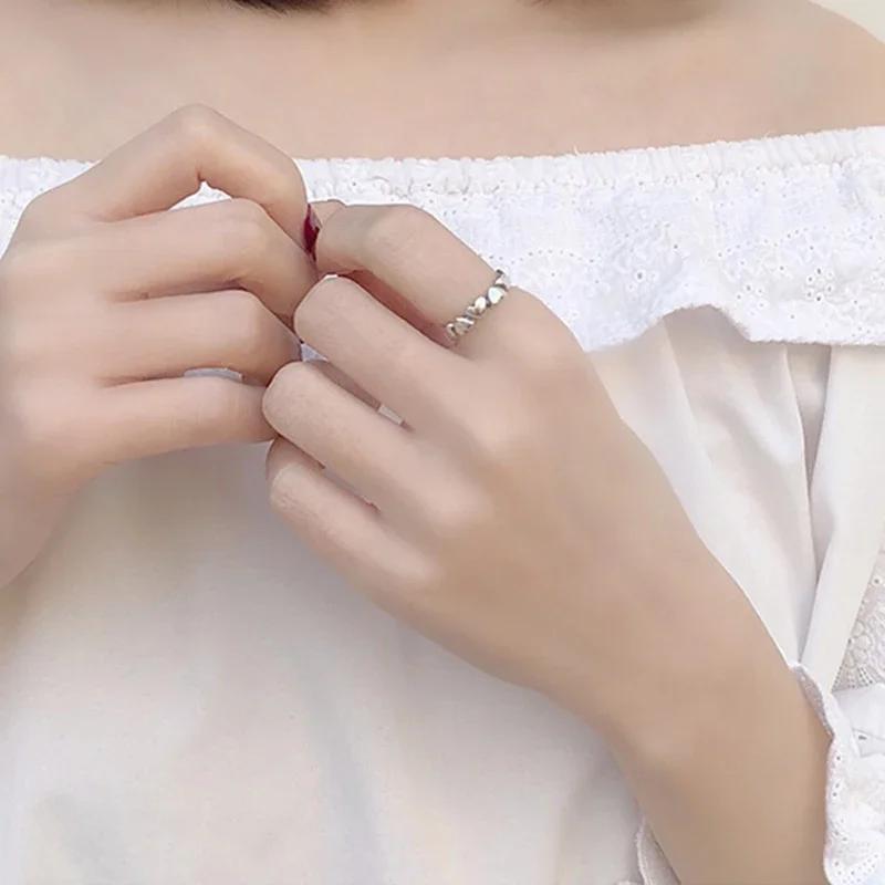Genuine 925 Silver Stackable Open Ring Heart Finger Rings for Women Wedding Anniversary Jewelry Anel Size Adjustable