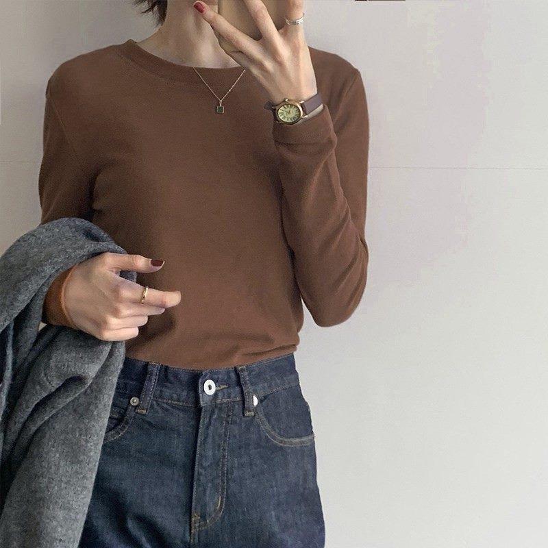 

Женская двухсторонняя бархатная рубашка с длинными рукавами с начесом - корейский стиль, белый круглый вырез для осени и зимы X Large кофейный