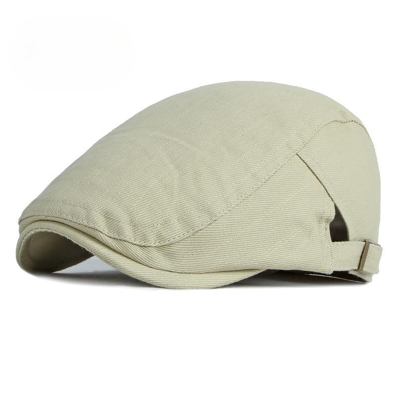 Unisex White Cotton Flat Cap Adjustable Ivy Cap Retro British Style Beret Breathable Spring Summer Duckbill Hat
