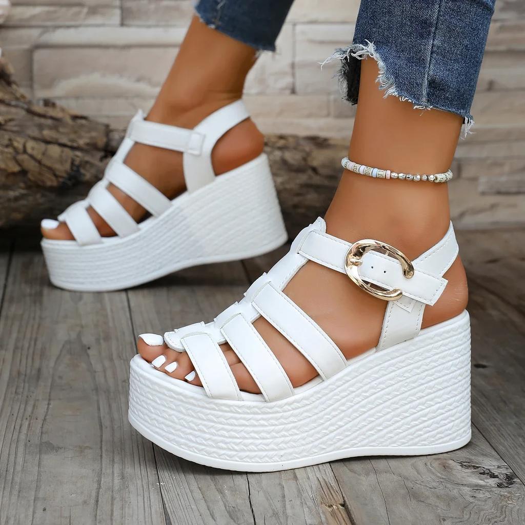 Fashion Summer Ankle Buckle Women Wedge Sandals Patchwork Platform Sandals Breathable Comfort Non-slip Soft Sole Gladiator Shoes Women