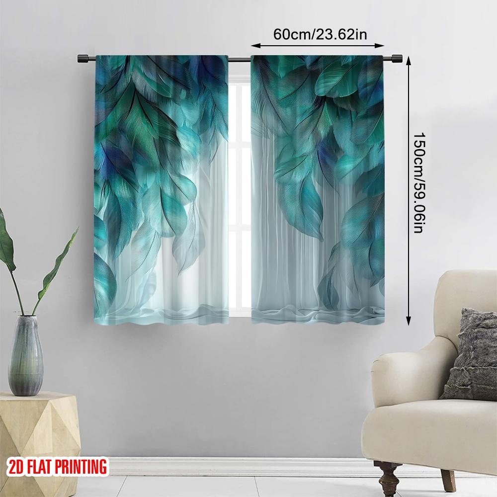 Set Of 2 Flat Printing Scene Curtains Feather Versatile Durable Polyester Without Electricity Spring Party Holiday Decor Curtain Made