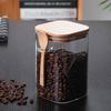 Square transparent glass sealed jar with wooden spoon seasoning box food storage tank coffee bean storage tank tea jar