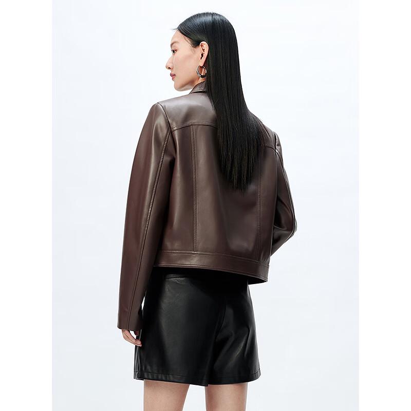 Peacebird Women's Maillard Style Lapel PU Leather Short Jacket