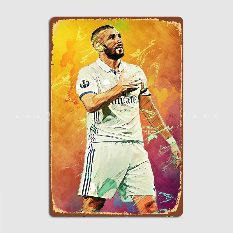 Karim Benzema Football Player Vintage Retro Metal Poster Sign Garage Club Custom Wall Decor Tin Room Decor Home Decor
