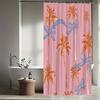 1Pc Tropical Palm Tree Bow Pattern Shower Curtain, Pink Background Floral Plant Print Design, Bathroom Decor, Polyester Fabric